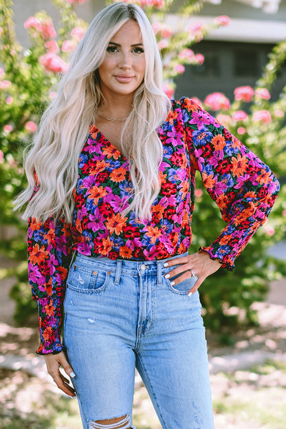 Long Sleeve Floral Print V-neck Bodysuit