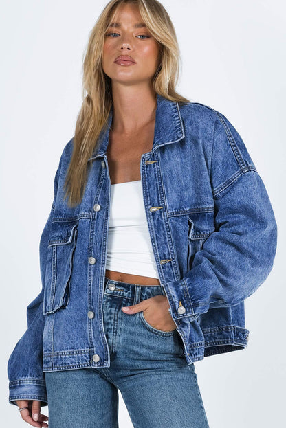 Long Sleeve Button-down Oversized Denim Blue Jean Jacket