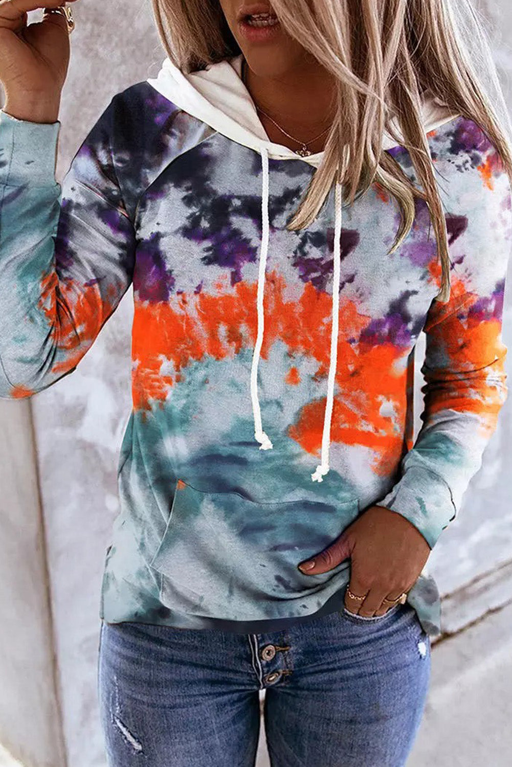 Tie Dye Drawstring pullover hoodie with Kangaroo Pocket