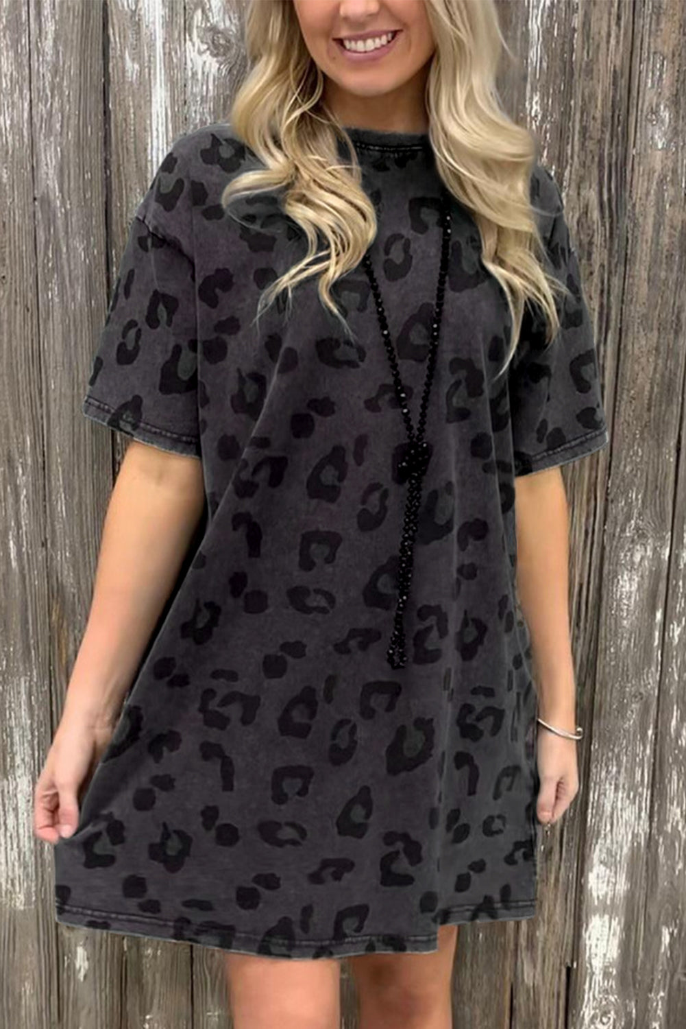 Short Sleeve Leopard Print Mini Dress