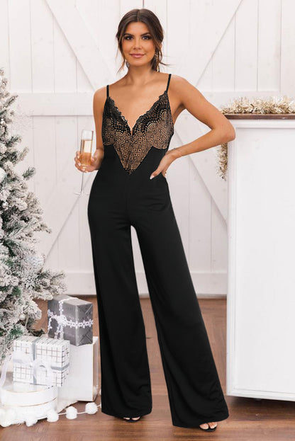 Sleeveless V-neck Elegant Black Jumpsuit