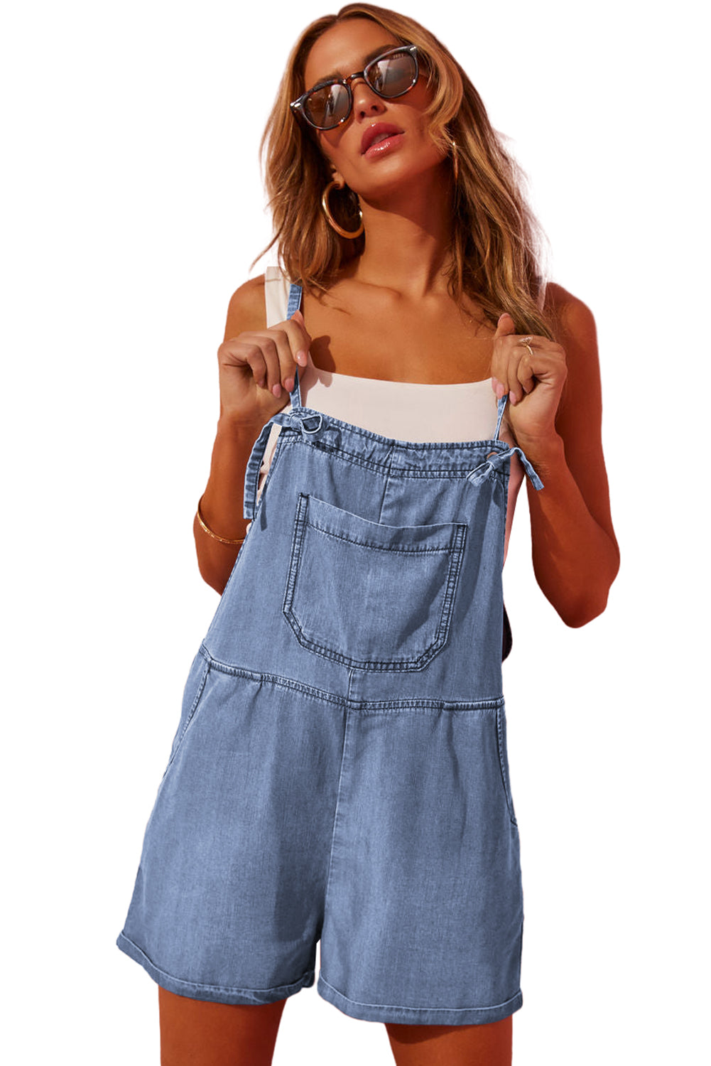 Sleeveless Chambray Denim Blue Jean Romper