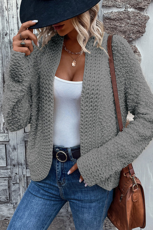 Long Sleeve Open Front Textured Cardigan Sweater Gray