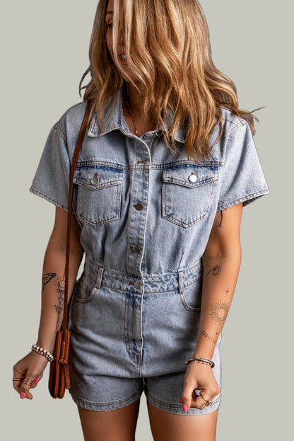 Short Sleeve Denim Blue Jean Romper