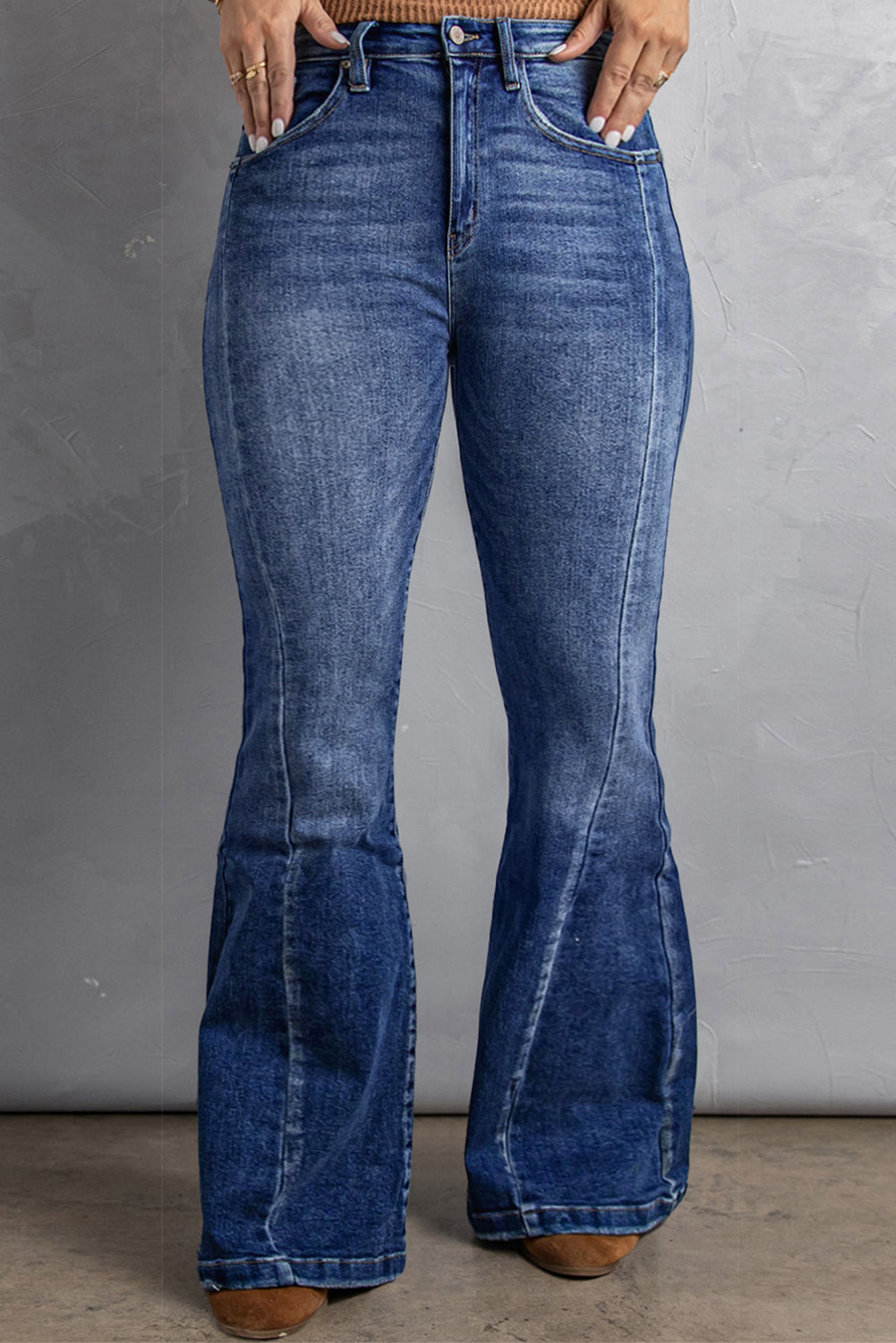 Mid-rise Flared Leg Denim Blue Jeans