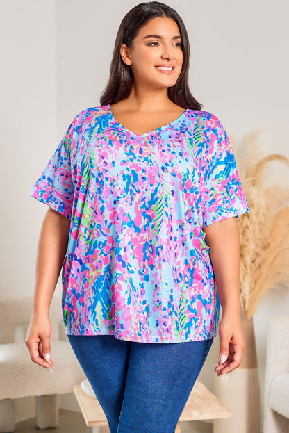 Short Sleeve V-Neck Floral Print Top