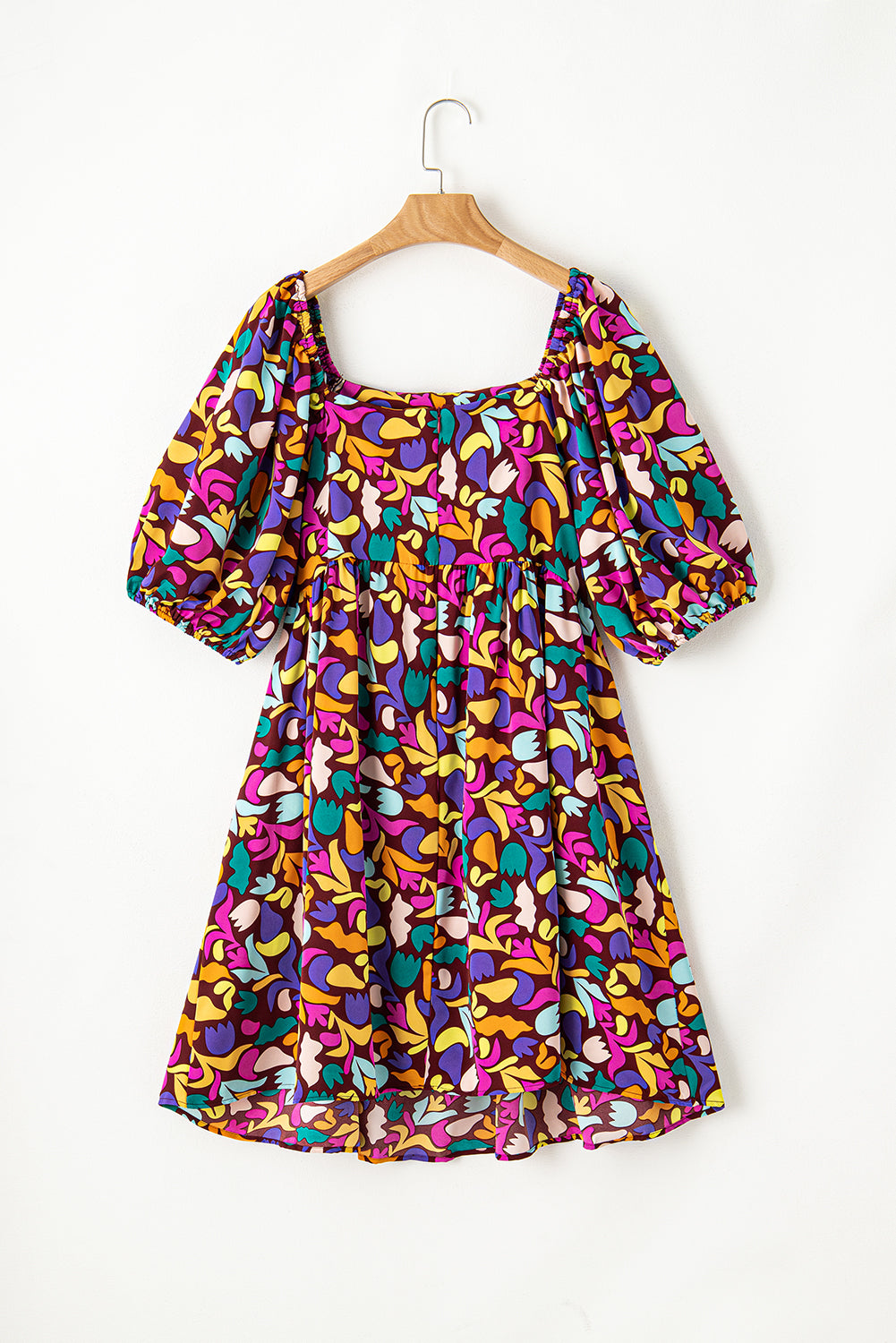 Short Sleeve Floral Print Plus Size Mini Dress