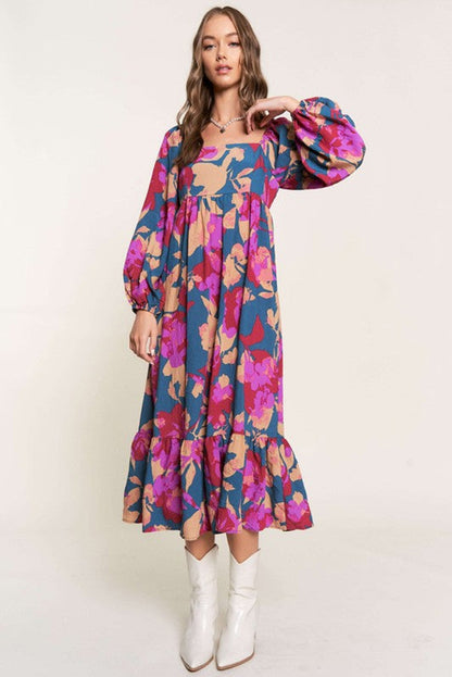 Short Sleeve Floral Print Maxi Dress