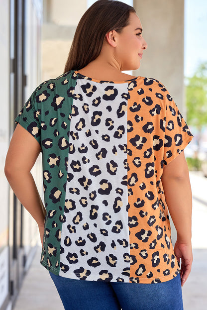 Short Sleeve Leopard Print Plus Size Top