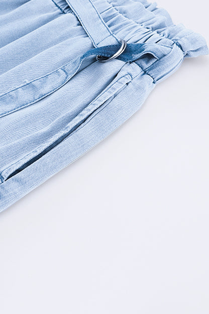 High Rise Wide Leg Chambray Denim Blue Jeans