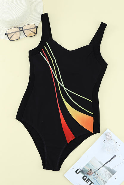 One Piece Black Striped Swimsuit