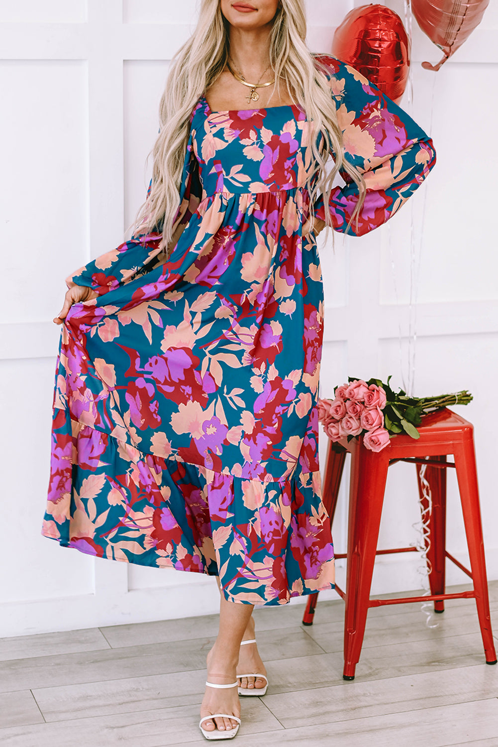 Short Sleeve Floral Print Maxi Dress