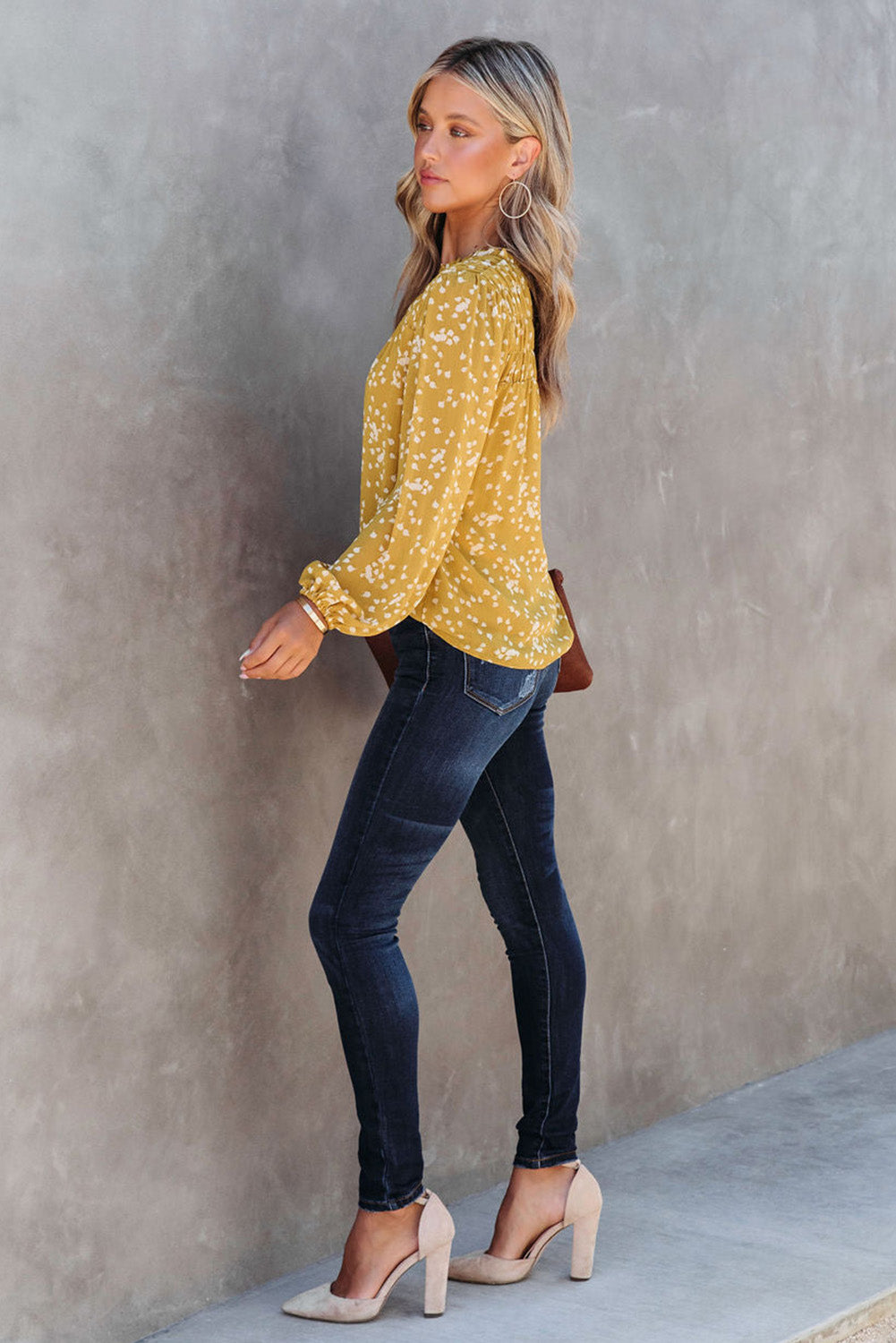 Long Sleeve V-neck Floral Print Top