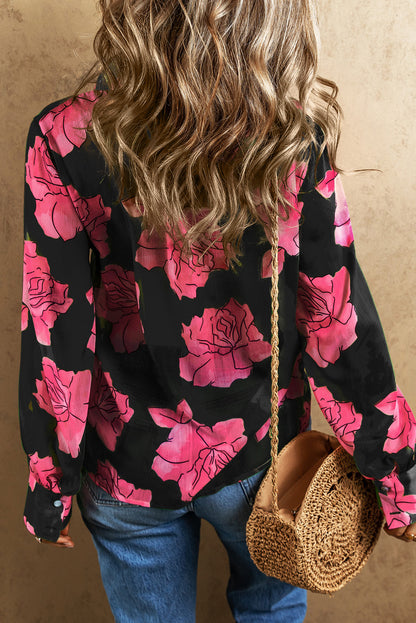 Long Sleeve Button-down Floral Print Blouse