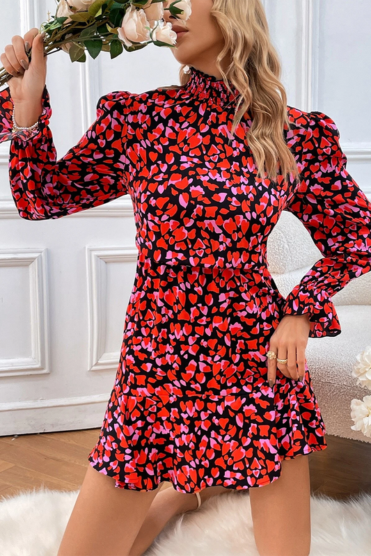 Long Sleeve Mock Neck Floral Print Mini Dress