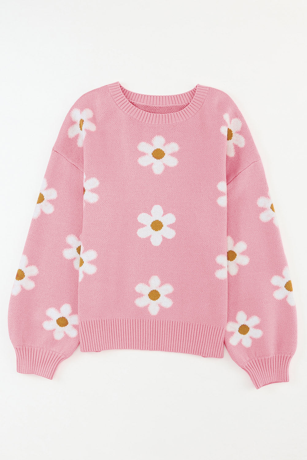 Long Sleeve Pink knit sweater with Daisies