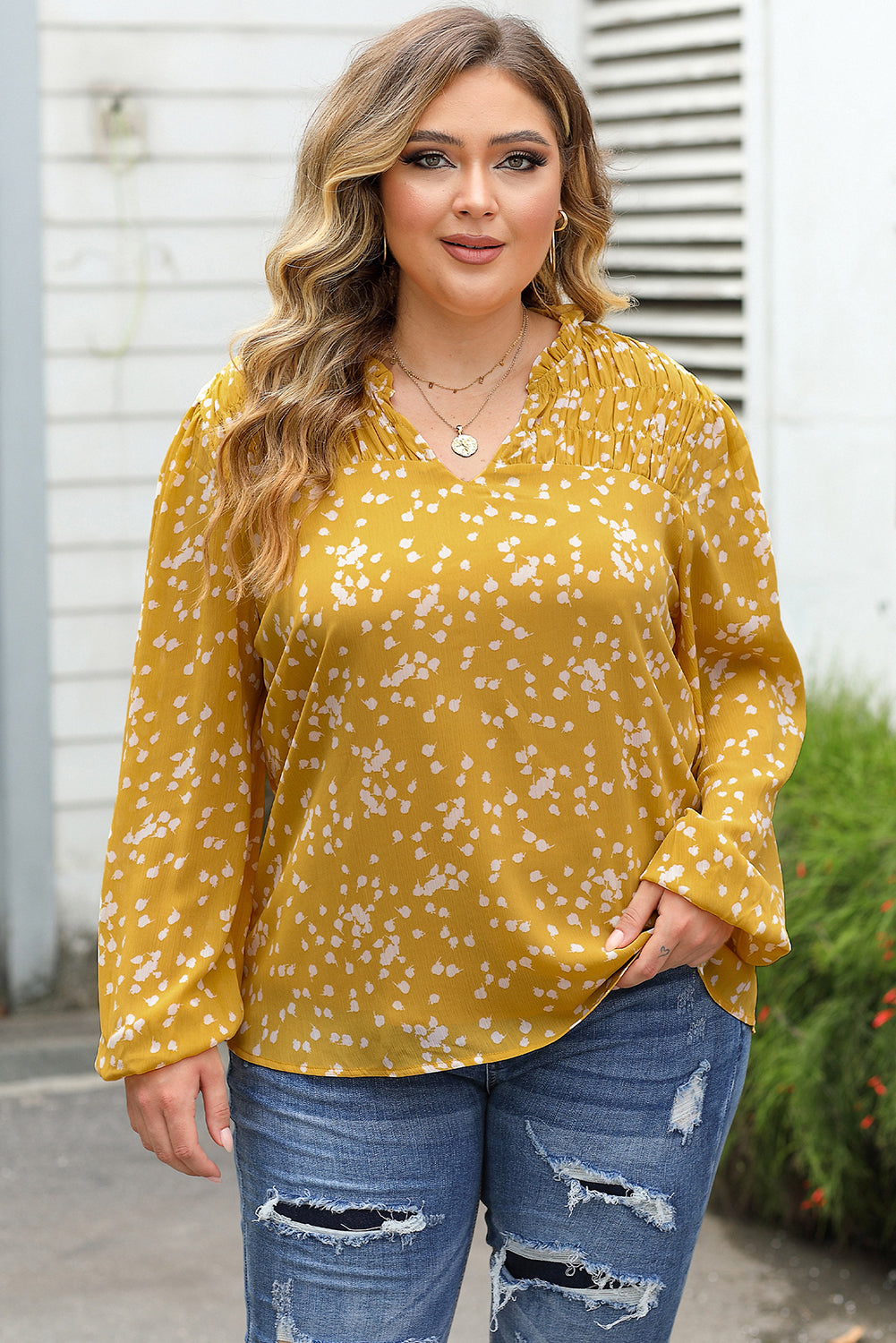 Long Sleeve V-neck plus Size top