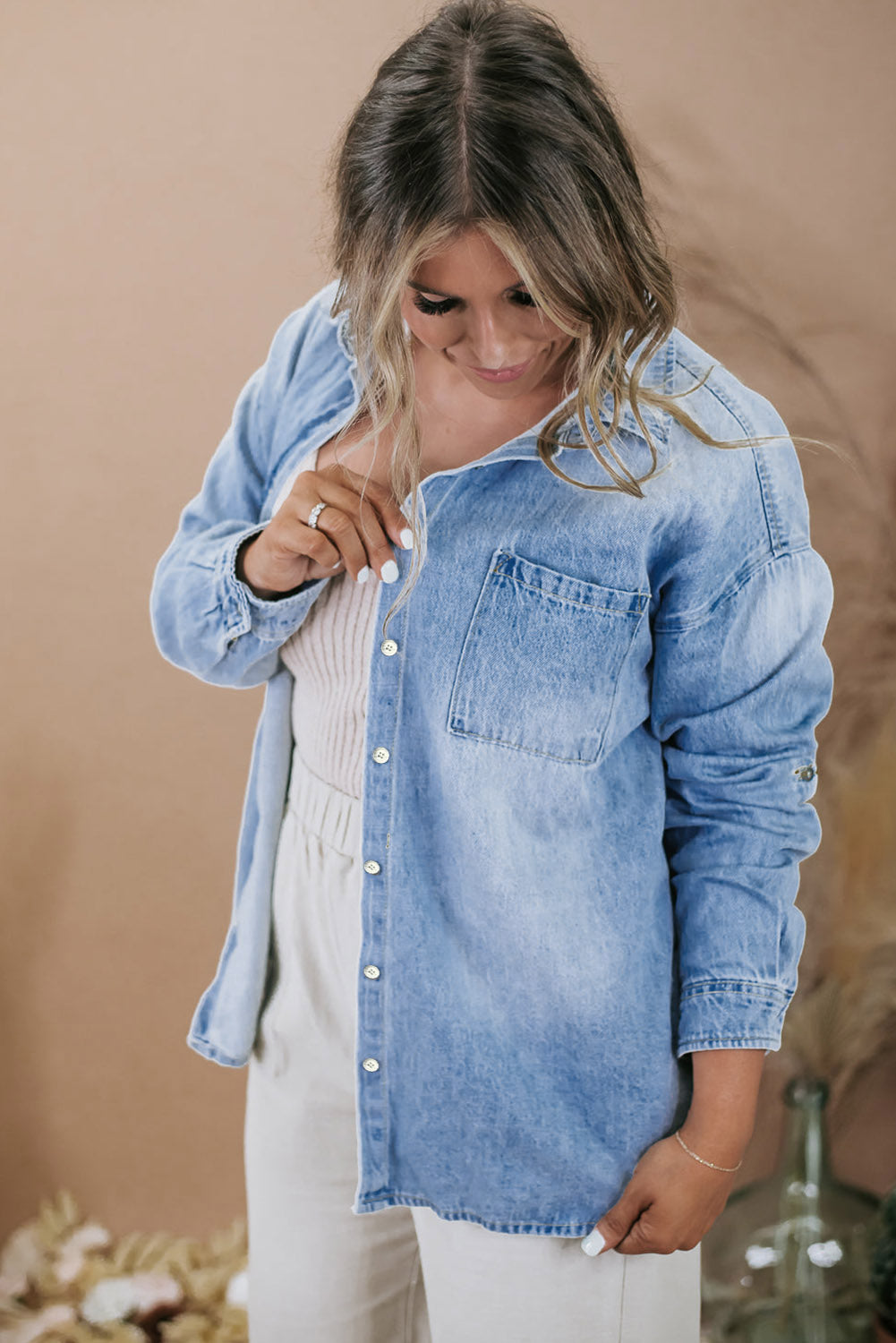 Long Sleeve Button-down Denim Jean Shirt