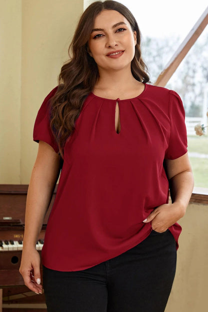 Short Sleeve Pleated Red Top