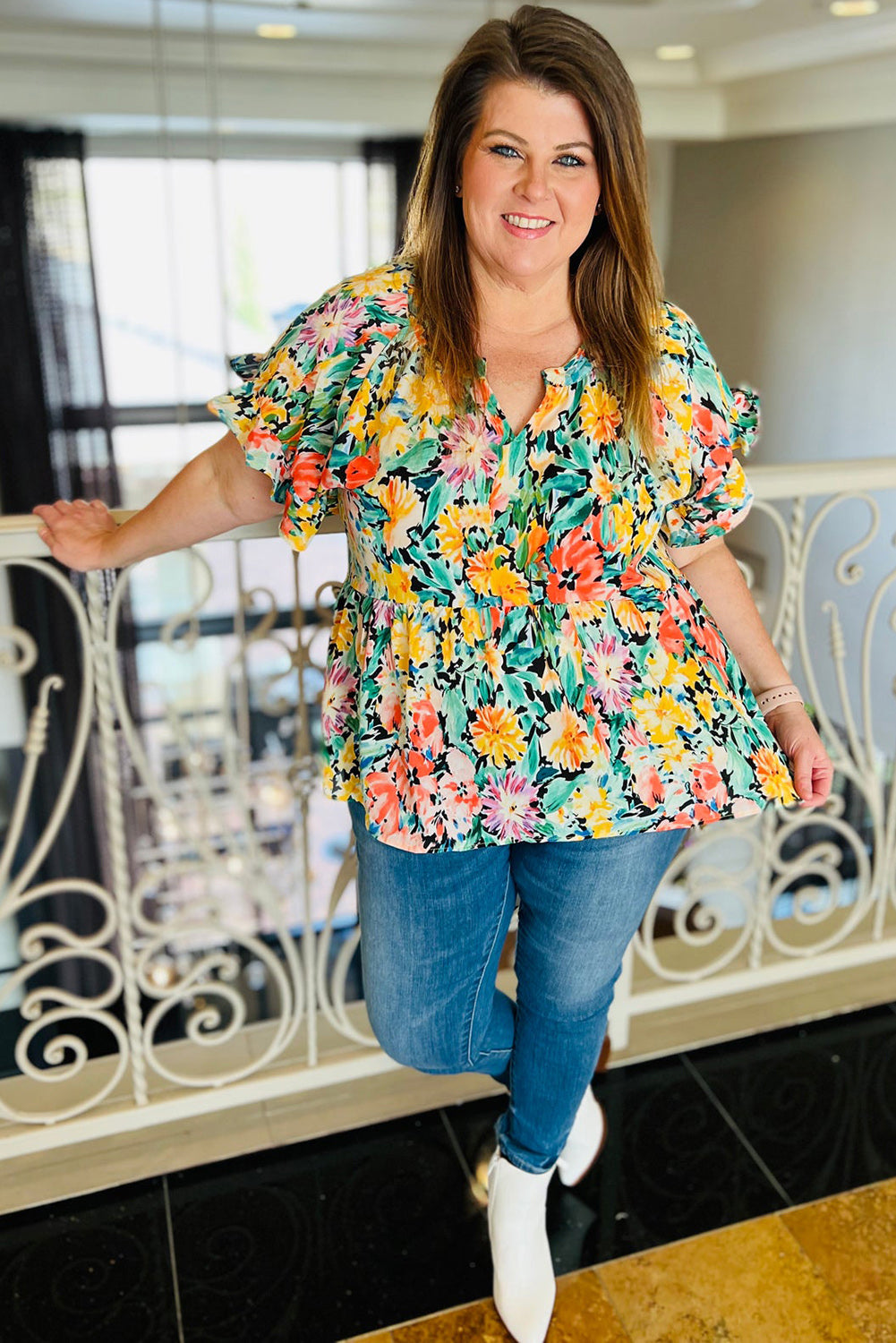 Short Sleeve V-Neck Plus Size Top