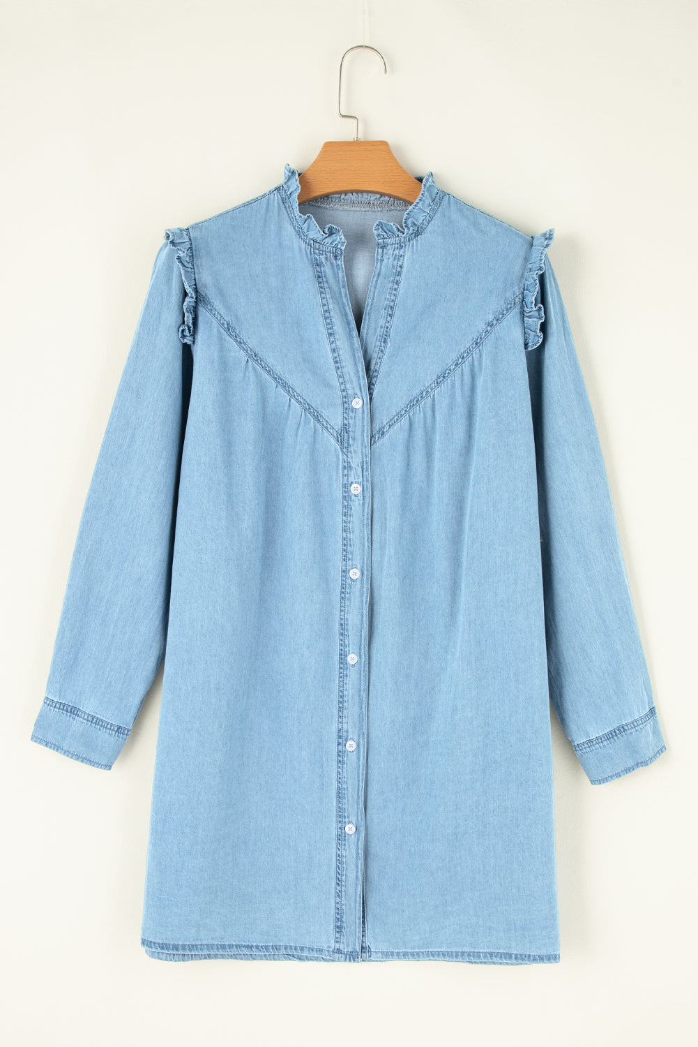 Long Sleeve Button-down Denim Jean Mini Dress