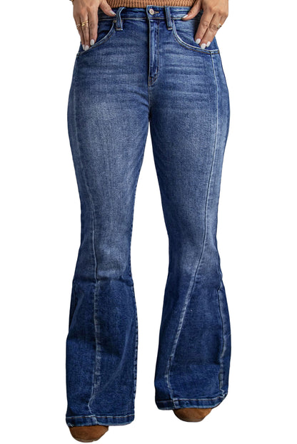 Mid-rise Flared Leg Denim Blue Jeans