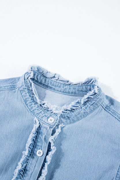 Flutter Sleeve Button-down Denim Shirt/Top