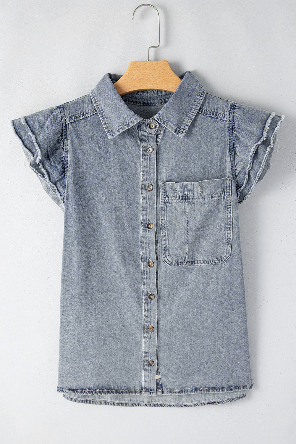 Flutter Sleeve Button-down Denim Jean Shirt