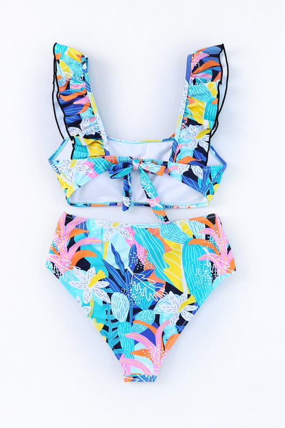 Two-piece Flutter Sleeve Floral Print Swimsuit