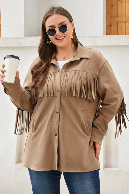 Long Sleeve Button-down Fringe Jacket