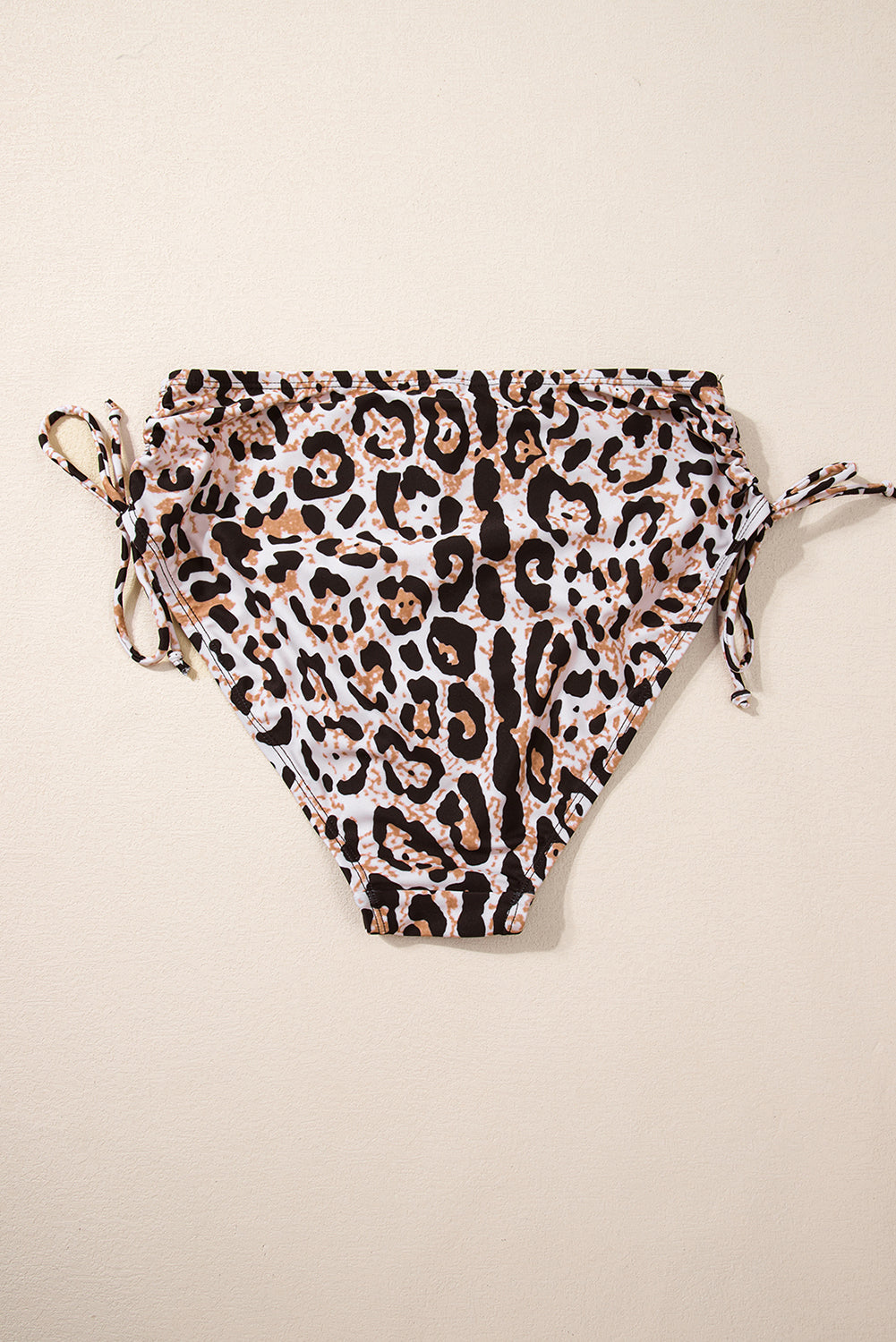 Two-piece Solid Top and Leopard Print Bottom Bikini Swimsuit