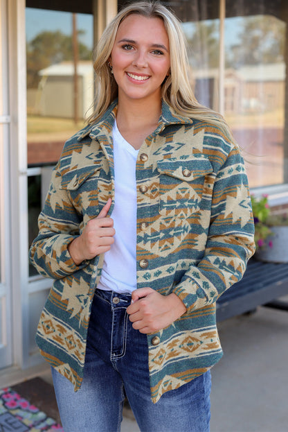 Long Sleeve Southwest Aztec Print Button Down Jacket