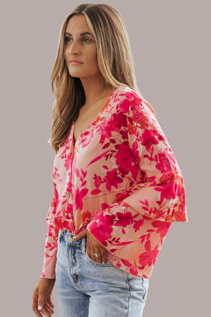 Long Sleeve Floral Print V-neck Bodysuit