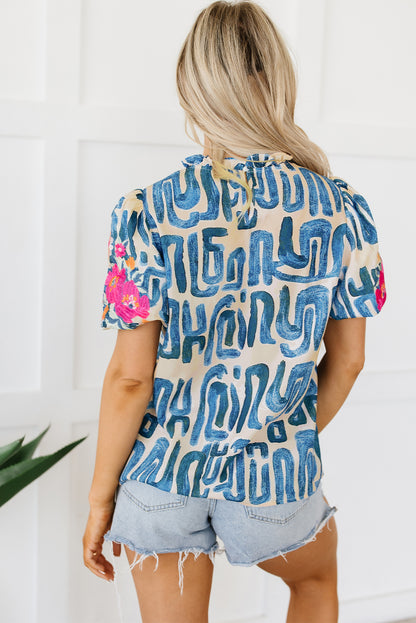 Short Sleeve Abstract Print Top