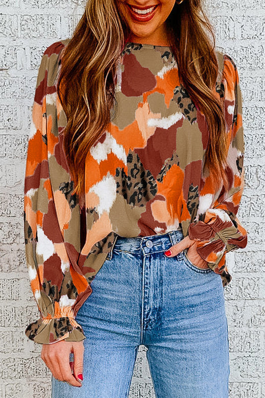 Long Sleeve Abstract Print Top