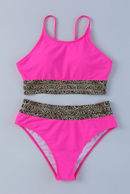 Two-piece Pink and Leopard Bikini Swimsuit