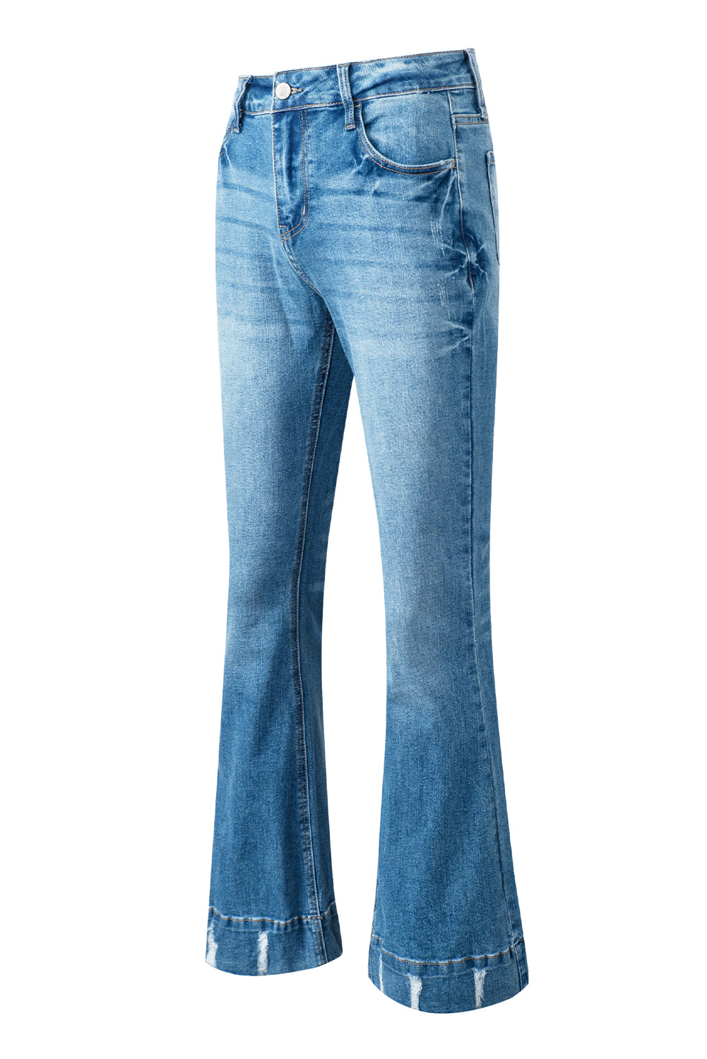 Mid-Rise Flare Leg Denim Blue Jeans