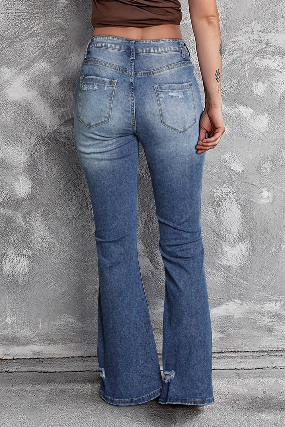 Mid-Rise Factory Distressed Denim Blue Jeans