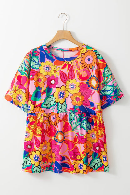 1/2 Sleeve Floral Print Plus Size Blouse