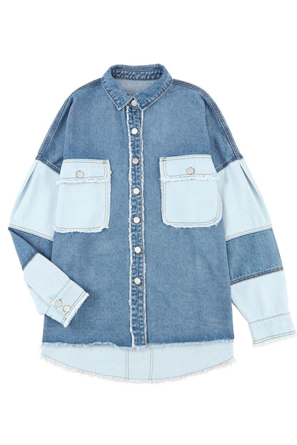 Long Sleeve Button-down Colorblock Denim Jean Jacket/Shirt