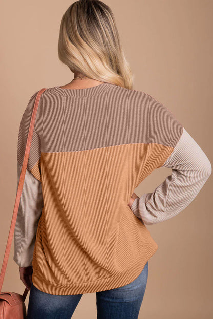 Long Sleeve Crew Neck Color Block Sweater