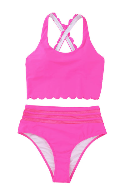 Two-piece High-Cut Pink Scalloped Swimsuit