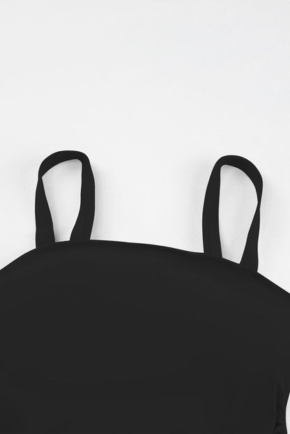 Sleeveless Black Solid Square Neck Tankini Swimsuit