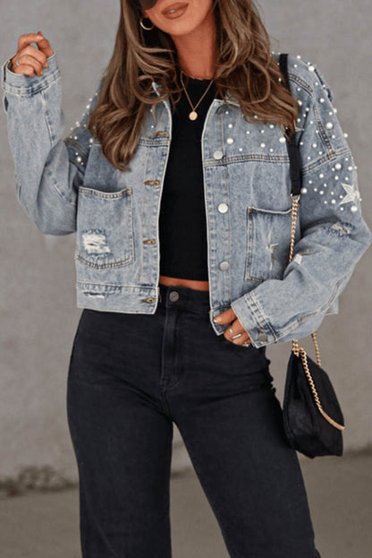 Long Sleeve Button-down Denim Blue Jean Jacket