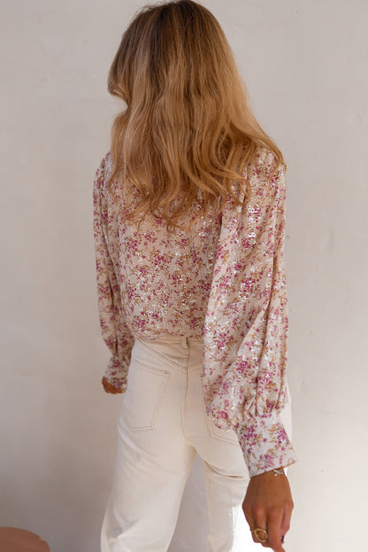 Long Sleeve Floral Print Button-down Top