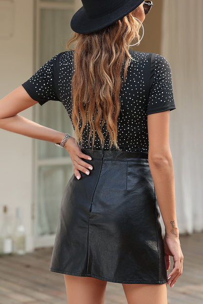 Short Sleeve Sheer Black Studded Bodysuit