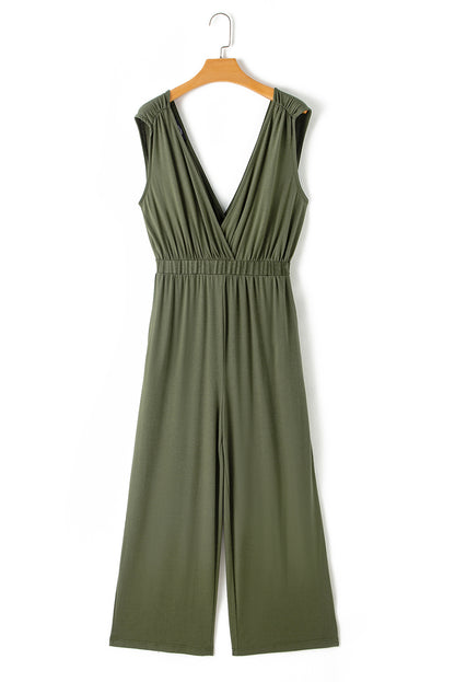 Sleeveless V-neck Wide Leg Pleated Jumpsuit