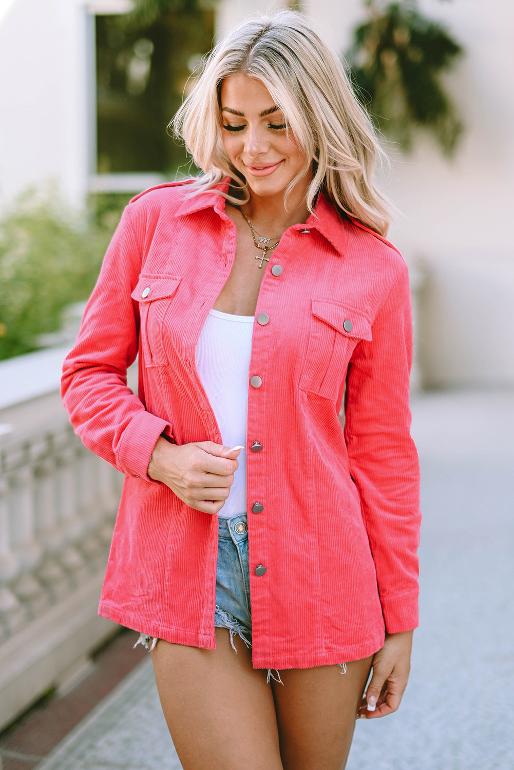 Long Sleeve Button-down Pink Denim Jean Jacket