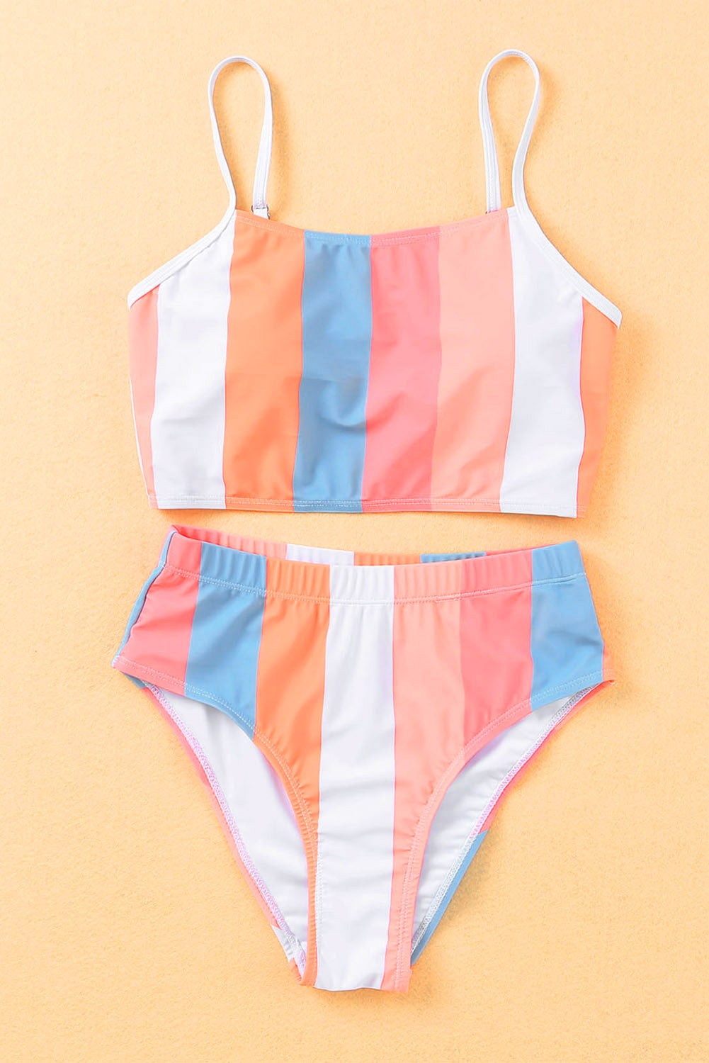 Two-piece High Waist Striped Swimsuit