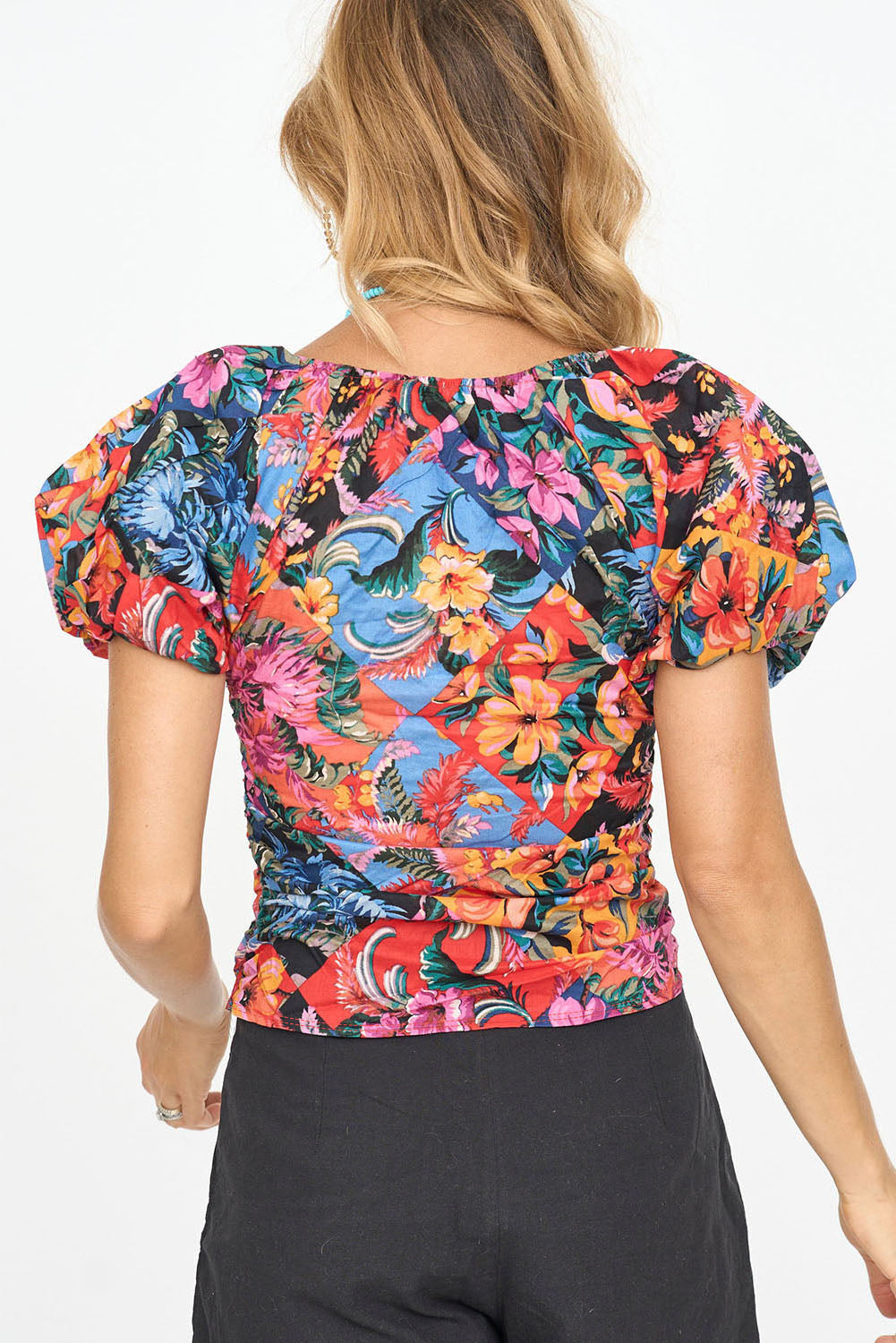 Short Sleeve Floral Print V-neck Top